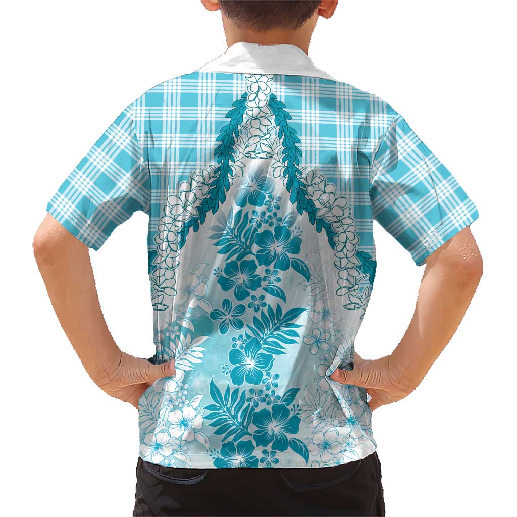 Aloha Hawaii Palaka Kid Hawaiian Shirt Blue Plumeria Lei LT05 - Polynesian Pride