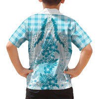 Aloha Hawaii Palaka Kid Hawaiian Shirt Blue Plumeria Lei LT05 - Polynesian Pride