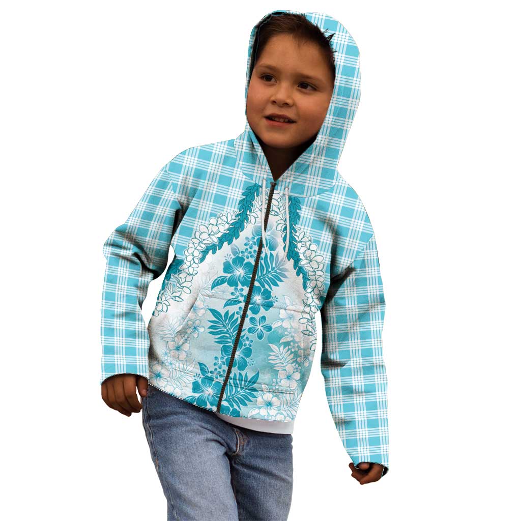 Aloha Hawaii Palaka Kid Hoodie Blue Plumeria Lei - Polynesian Pride