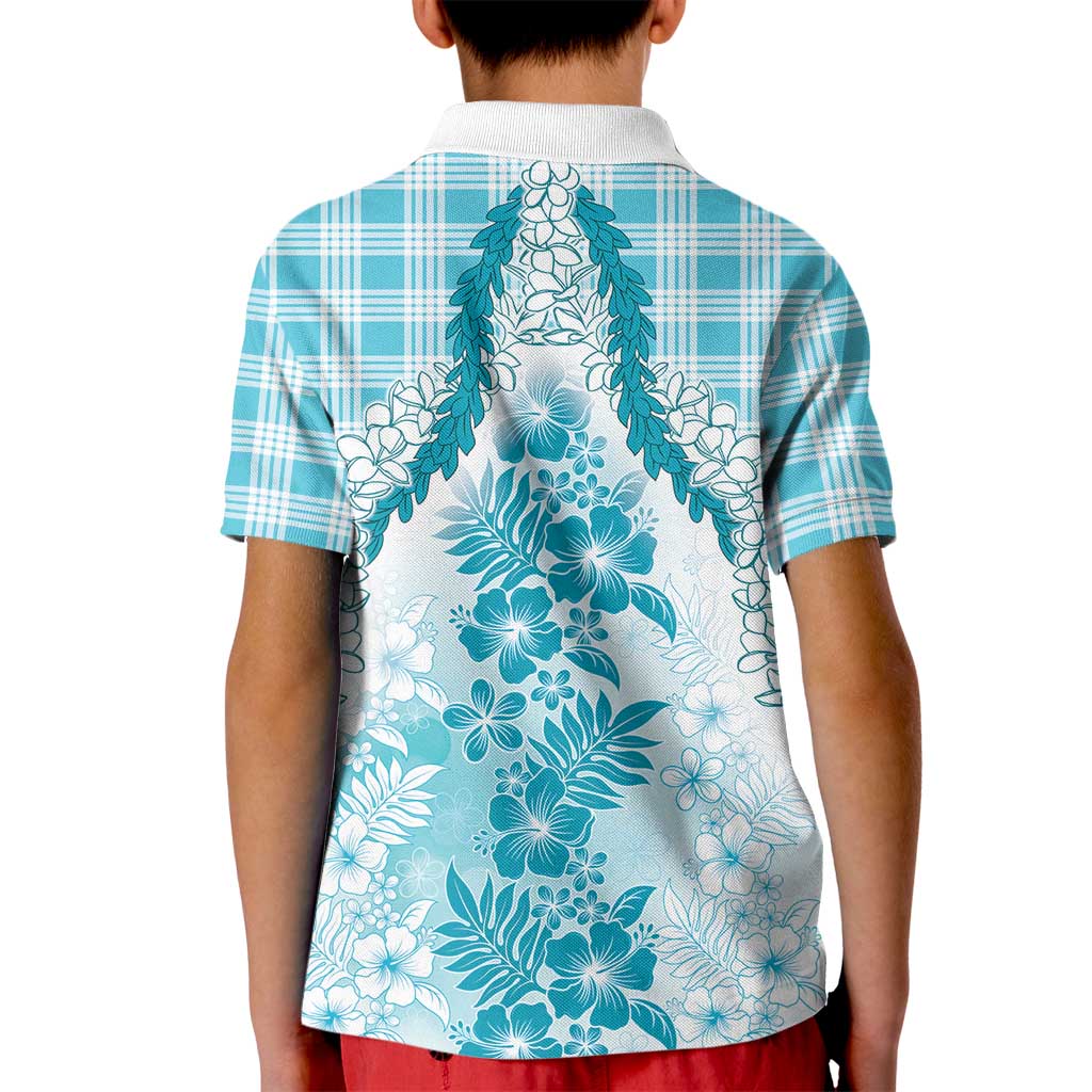 Aloha Hawaii Palaka Kid Polo Shirt Blue Plumeria Lei - Polynesian Pride