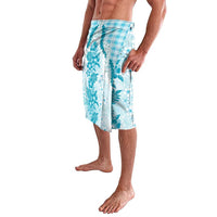 Aloha Hawaii Palaka Lavalava Blue Plumeria Lei - Polynesian Pride