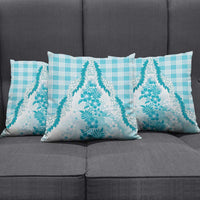 Aloha Hawaii Palaka Pillow Cover Blue Plumeria Lei - Polynesian Pride