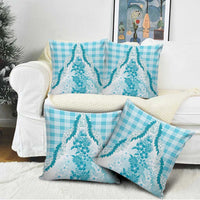 Aloha Hawaii Palaka Pillow Cover Blue Plumeria Lei - Polynesian Pride