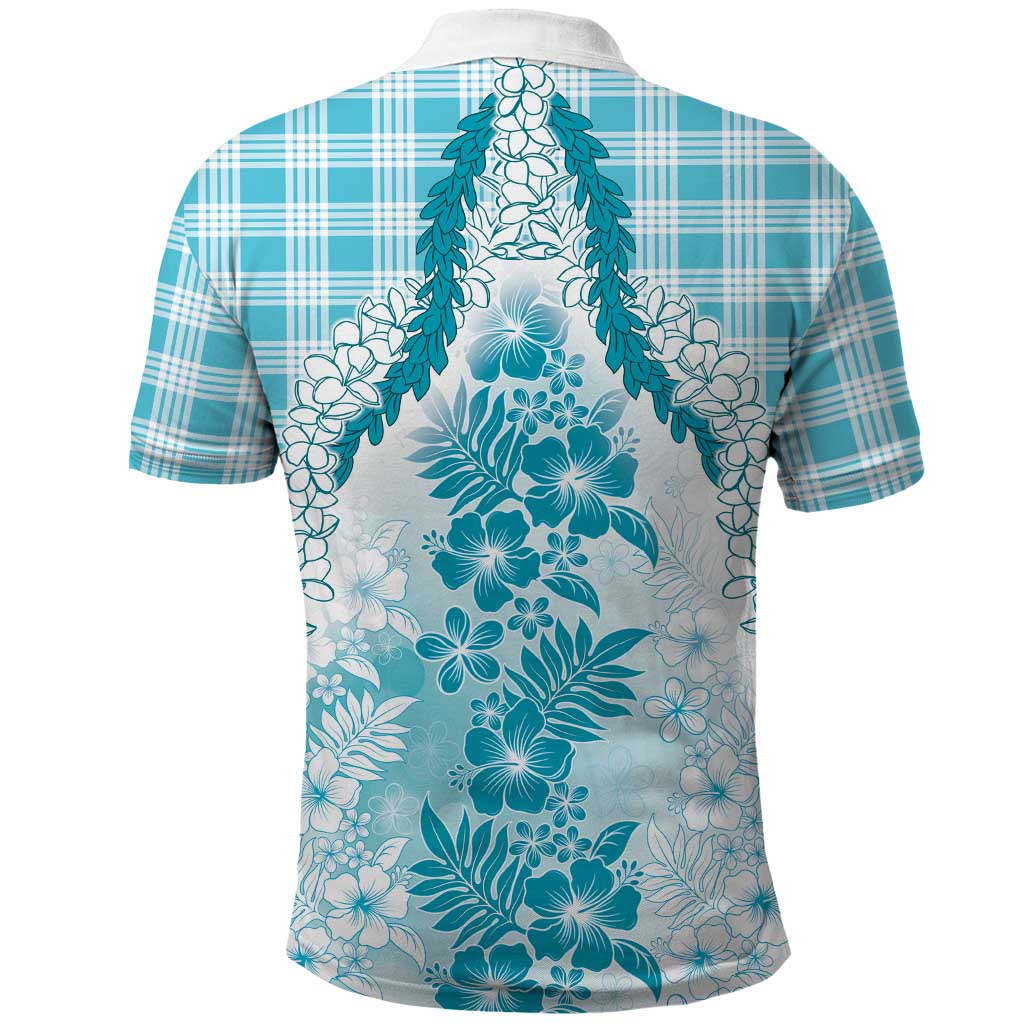 Aloha Hawaii Palaka Polo Shirt Blue Plumeria Lei - Polynesian Pride