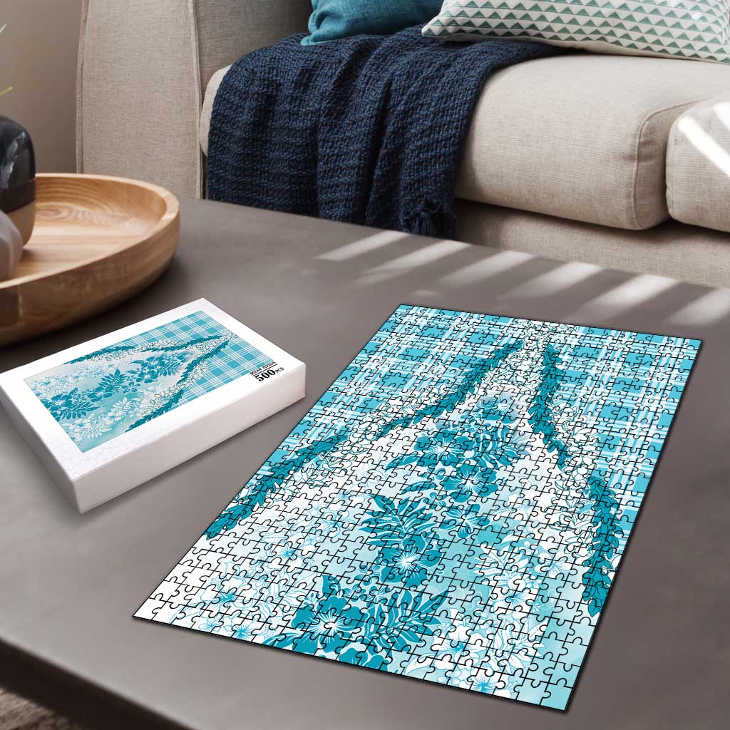 Aloha Hawaii Palaka Puzzle Blue Plumeria Lei - Polynesian Pride
