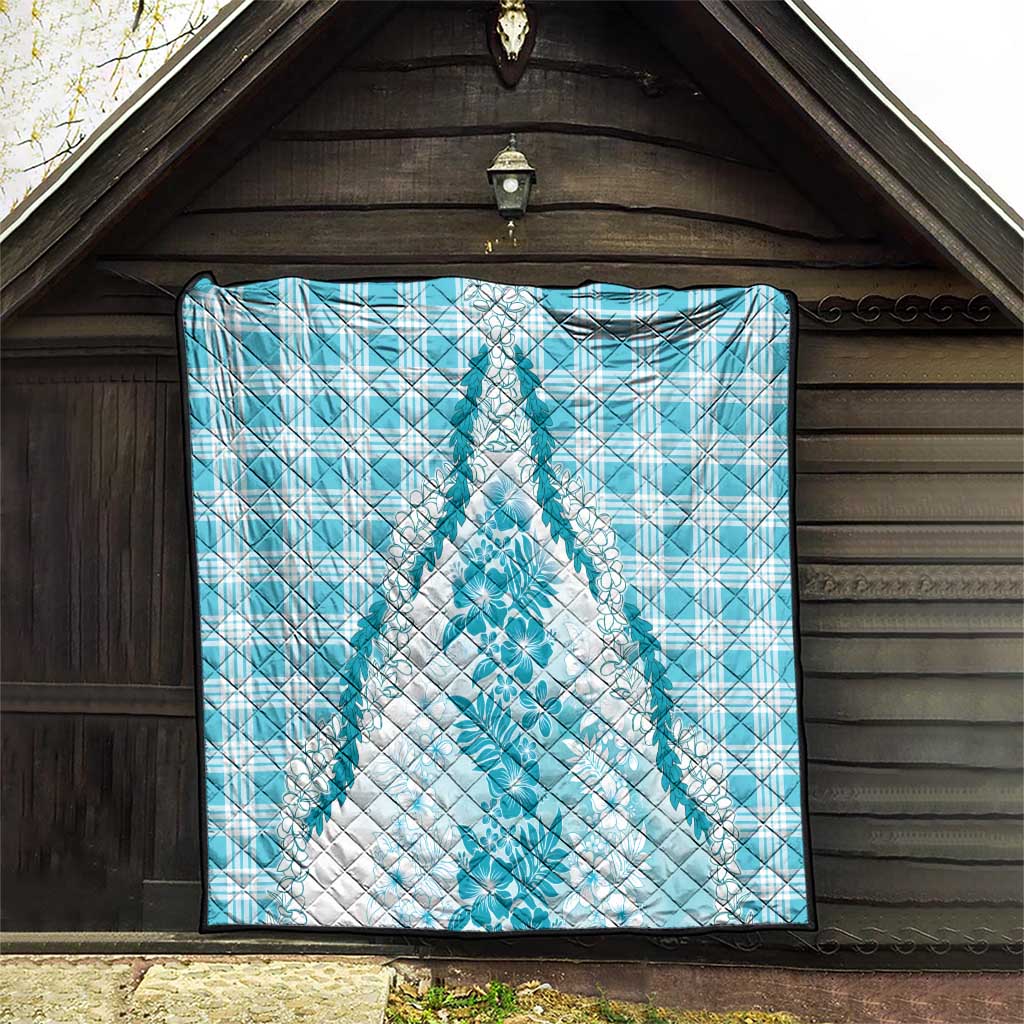 Aloha Hawaii Palaka Quilt Blue Plumeria Lei - Polynesian Pride