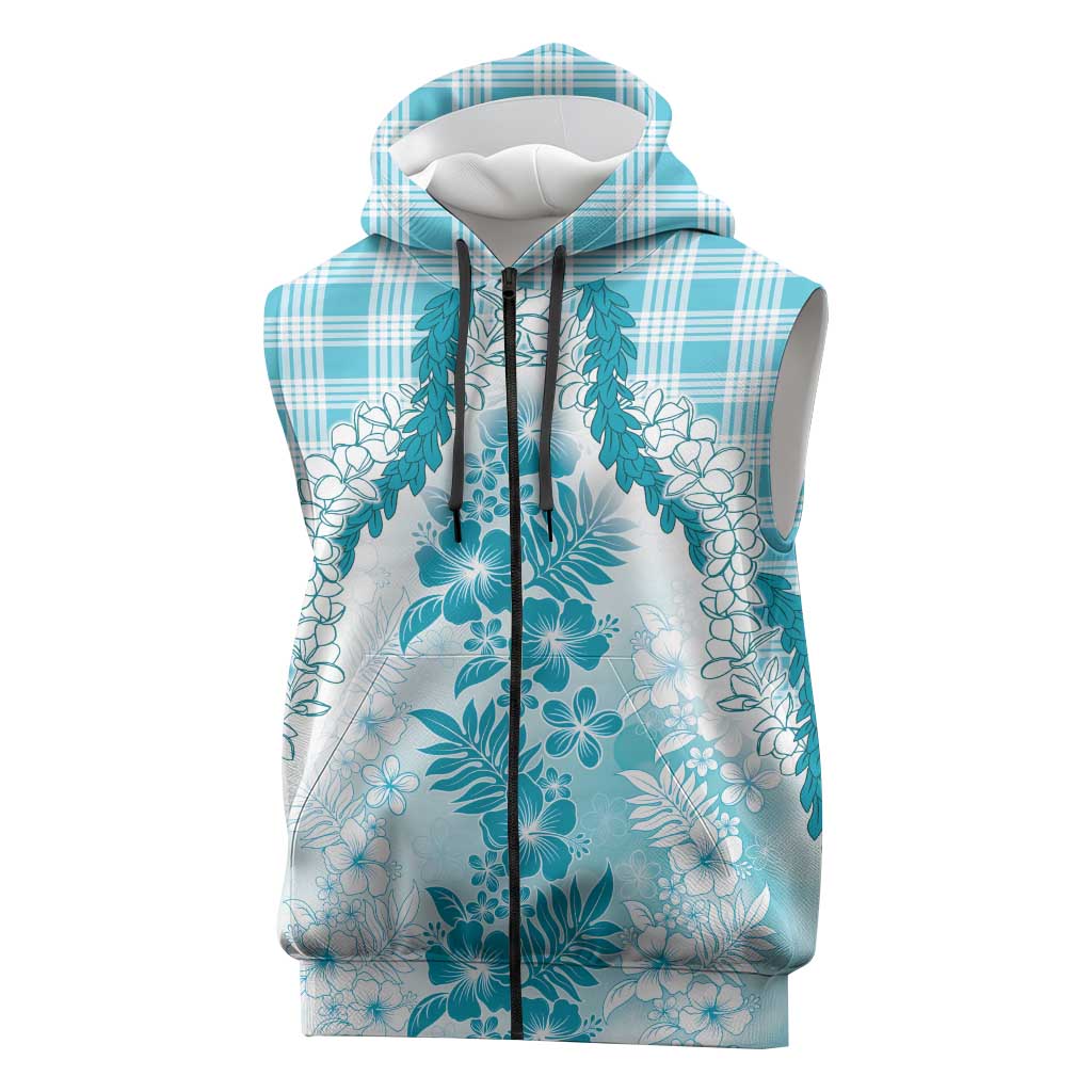Aloha Hawaii Palaka Sleeveless Zip Hoodie Blue Plumeria Lei LT05 Blue - Polynesian Pride
