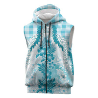 Aloha Hawaii Palaka Sleeveless Zip Hoodie Blue Plumeria Lei LT05 Blue - Polynesian Pride