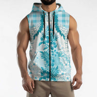 Aloha Hawaii Palaka Sleeveless Zip Hoodie Blue Plumeria Lei LT05 - Polynesian Pride