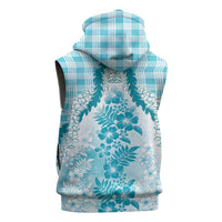 Aloha Hawaii Palaka Sleeveless Zip Hoodie Blue Plumeria Lei LT05 - Polynesian Pride