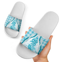 Aloha Hawaii Palaka Slide Sandals Blue Plumeria Lei LT05 - Polynesian Pride
