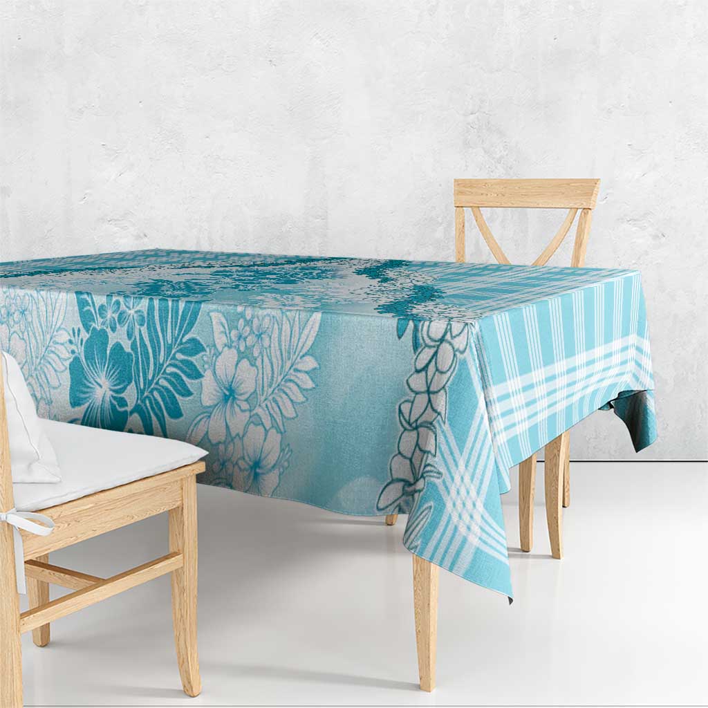 Aloha Hawaii Palaka Tablecloth Blue Plumeria Lei - Polynesian Pride