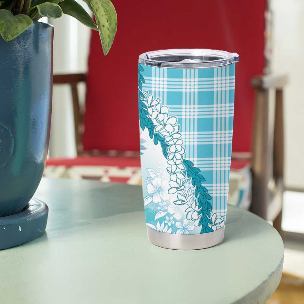 Aloha Hawaii Palaka Tumbler Cup Blue Plumeria Lei - Polynesian Pride