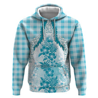 Aloha Hawaii Palaka Zip Hoodie Blue Plumeria Lei - Polynesian Pride