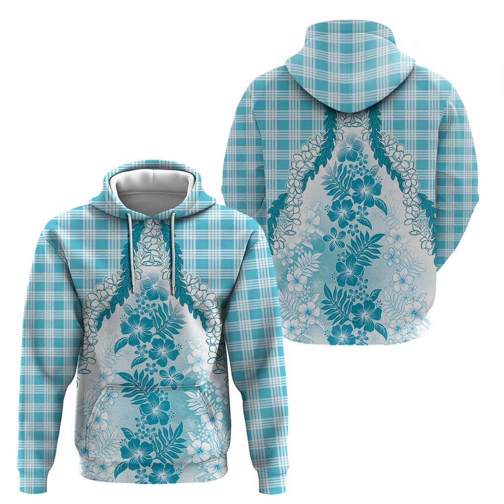Aloha Hawaii Palaka Zip Hoodie Blue Plumeria Lei - Polynesian Pride