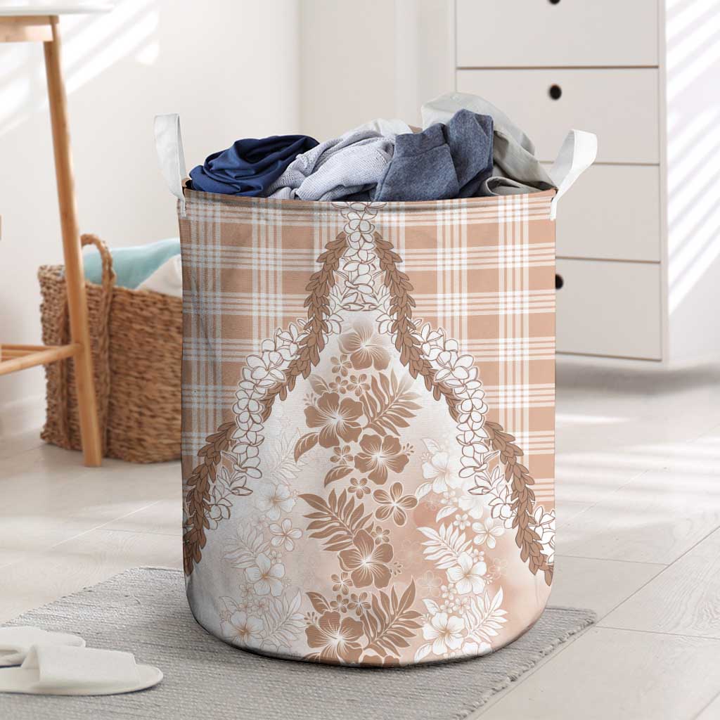 Aloha Hawaii Palaka Laundry Basket Beige Plumeria Lei - Polynesian Pride