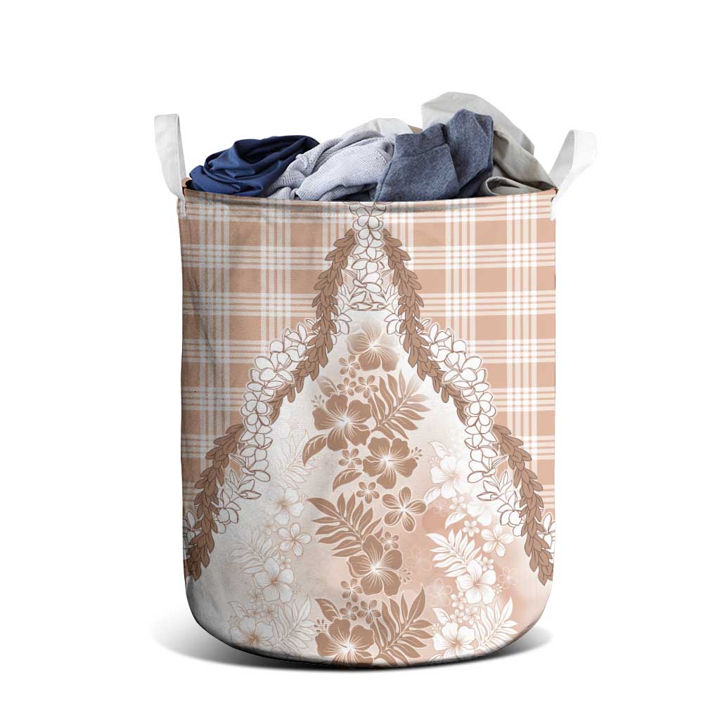 Aloha Hawaii Palaka Laundry Basket Beige Plumeria Lei - Polynesian Pride