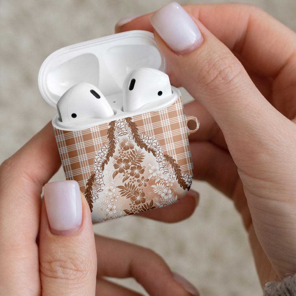 Aloha Hawaii Palaka AirPods Case Beige Plumeria Lei - Polynesian Pride