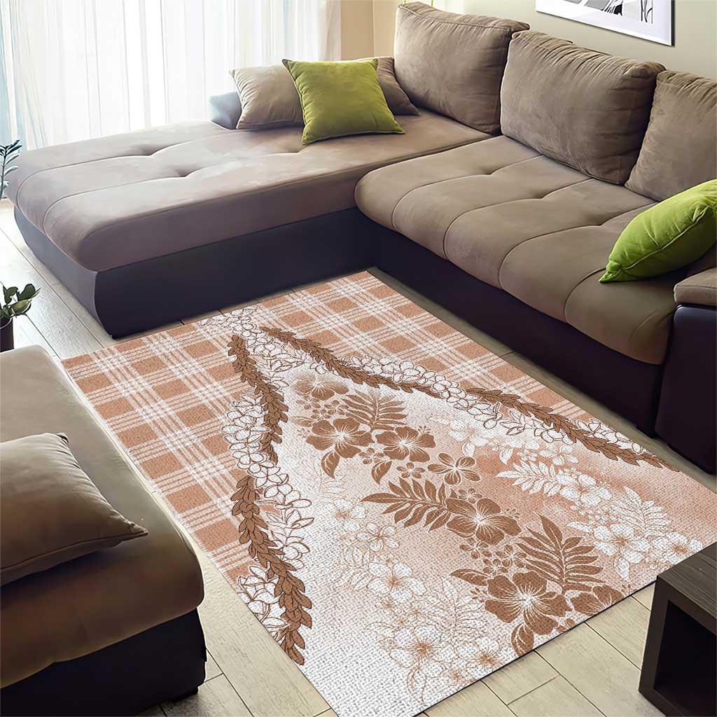 Aloha Hawaii Palaka Area Rug Beige Plumeria Lei - Polynesian Pride