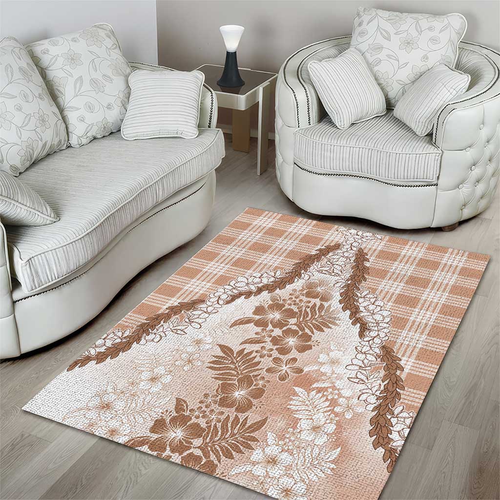 Aloha Hawaii Palaka Area Rug Beige Plumeria Lei - Polynesian Pride