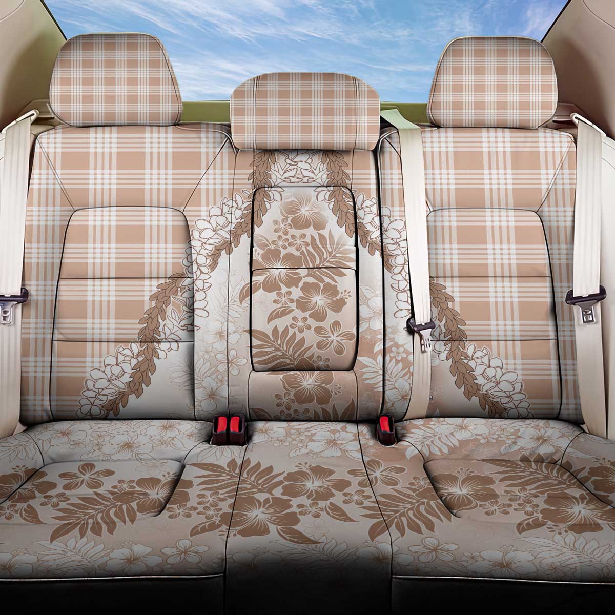 Aloha Hawaii Palaka Back Car Seat Cover Beige Plumeria Lei - Polynesian Pride