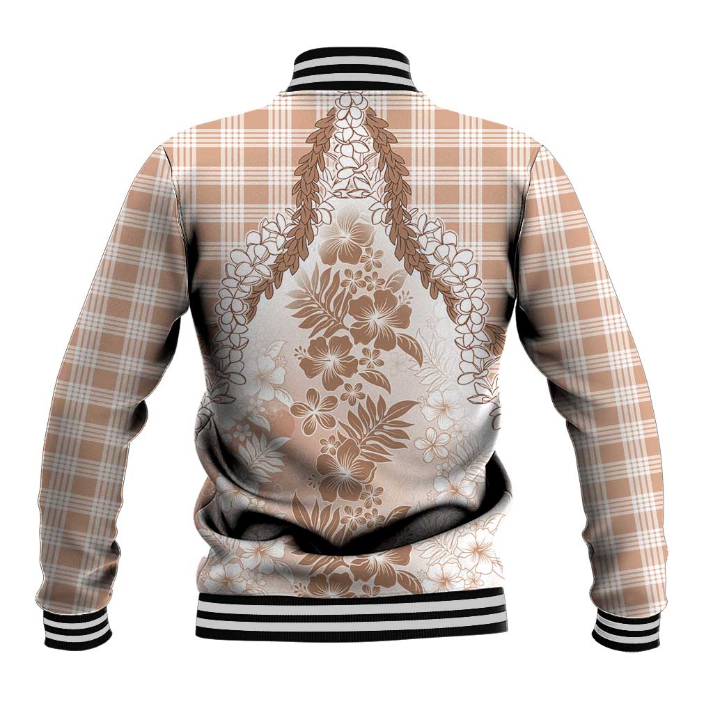 Aloha Hawaii Palaka Baseball Jacket Beige Plumeria Lei - Polynesian Pride