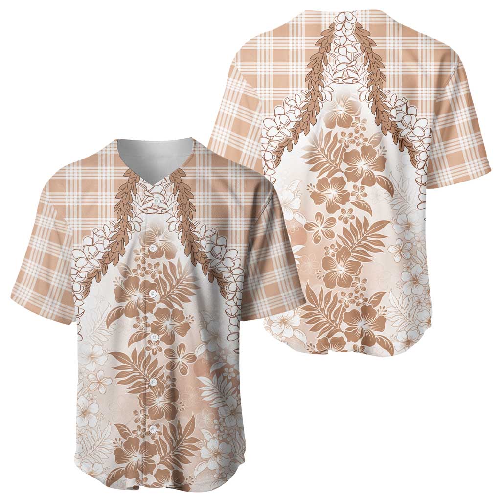 Aloha Hawaii Palaka Baseball Jersey Beige Plumeria Lei LT05 - Polynesian Pride