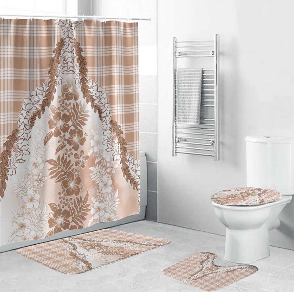 Aloha Hawaii Palaka Bathroom Set Beige Plumeria Lei - Polynesian Pride