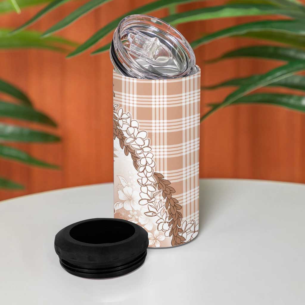 Aloha Hawaii Palaka 4 in 1 Can Cooler Tumbler Beige Plumeria Lei - Polynesian Pride