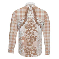 Aloha Hawaii Palaka Family Matching Long Sleeve Bodycon Dress and Hawaiian Shirt Beige Plumeria Lei LT05 - Polynesian Pride