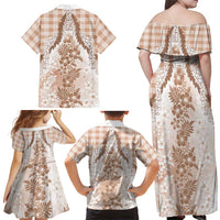 Aloha Hawaii Palaka Family Matching Off Shoulder Maxi Dress and Hawaiian Shirt Beige Plumeria Lei LT05 - Polynesian Pride