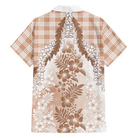 Aloha Hawaii Palaka Family Matching Off Shoulder Maxi Dress and Hawaiian Shirt Beige Plumeria Lei LT05 - Polynesian Pride
