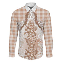 Aloha Hawaii Palaka Family Matching Off Shoulder Maxi Dress and Hawaiian Shirt Beige Plumeria Lei LT05 Dad's Shirt - Long Sleeve Beige - Polynesian Pride