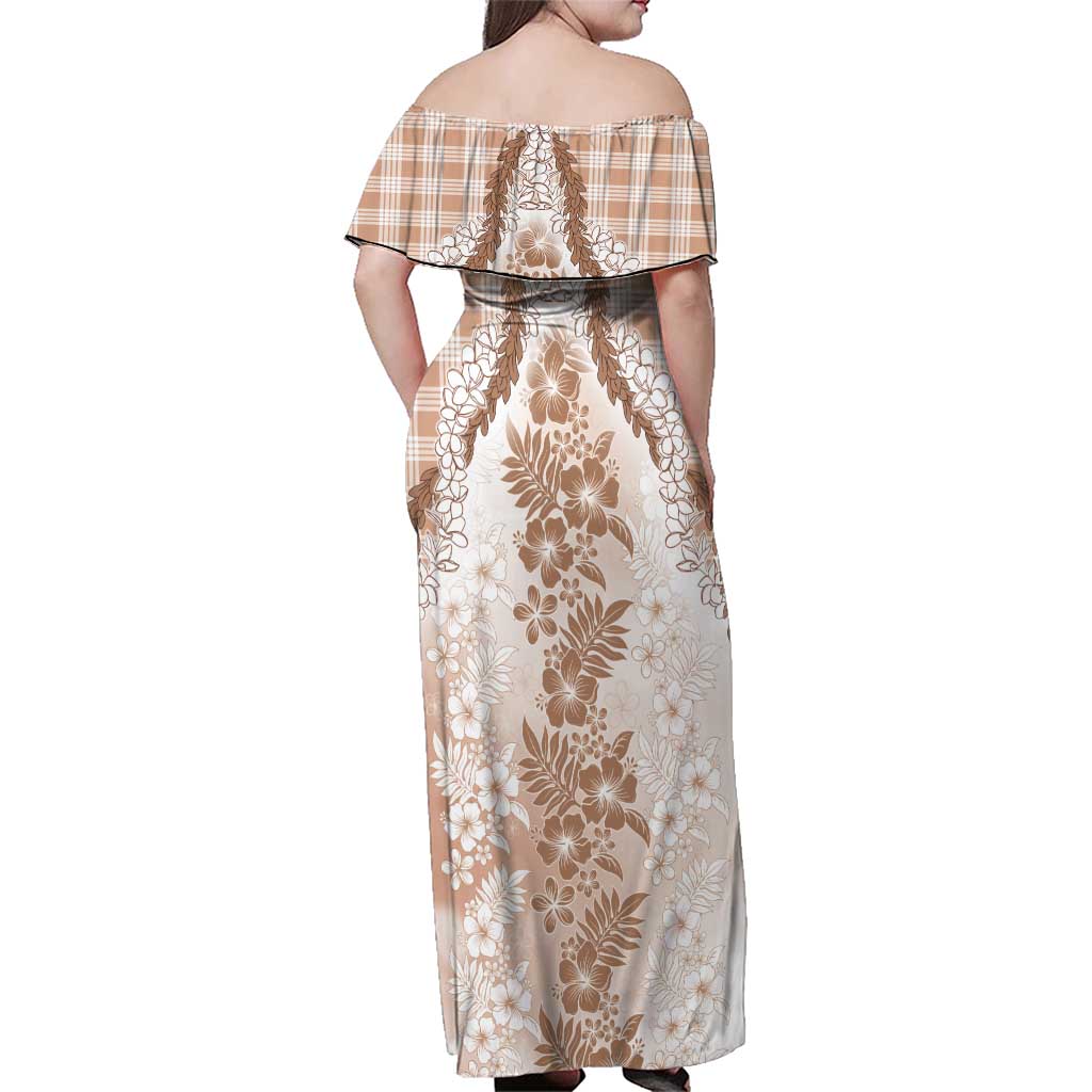 Aloha Hawaii Palaka Family Matching Off Shoulder Maxi Dress and Hawaiian Shirt Beige Plumeria Lei LT05 - Polynesian Pride