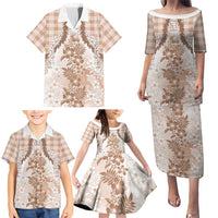 Aloha Hawaii Palaka Family Matching Puletasi and Hawaiian Shirt Beige Plumeria Lei LT05 - Polynesian Pride