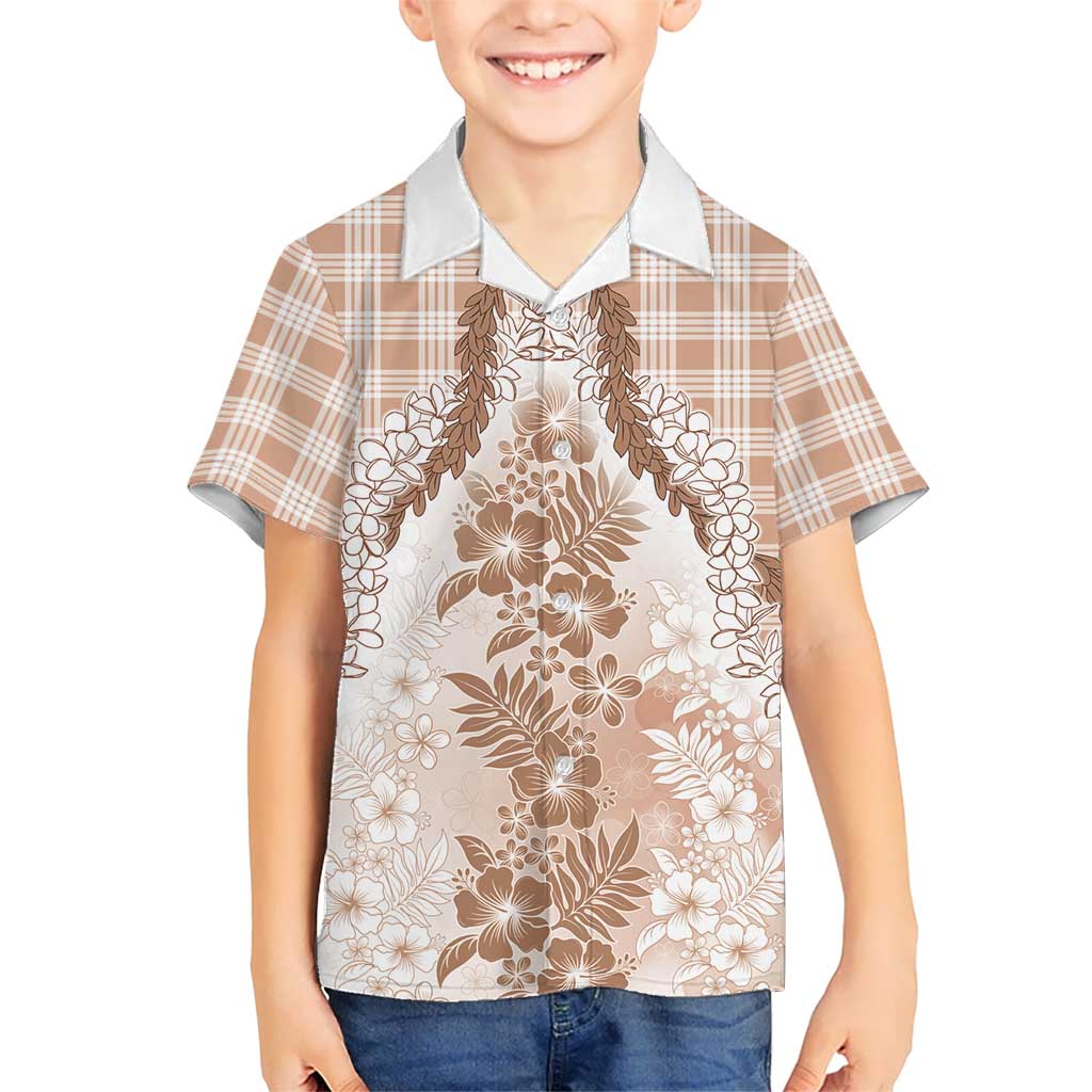 Aloha Hawaii Palaka Family Matching Summer Maxi Dress and Hawaiian Shirt Beige Plumeria Lei LT05 Son's Shirt Beige - Polynesian Pride