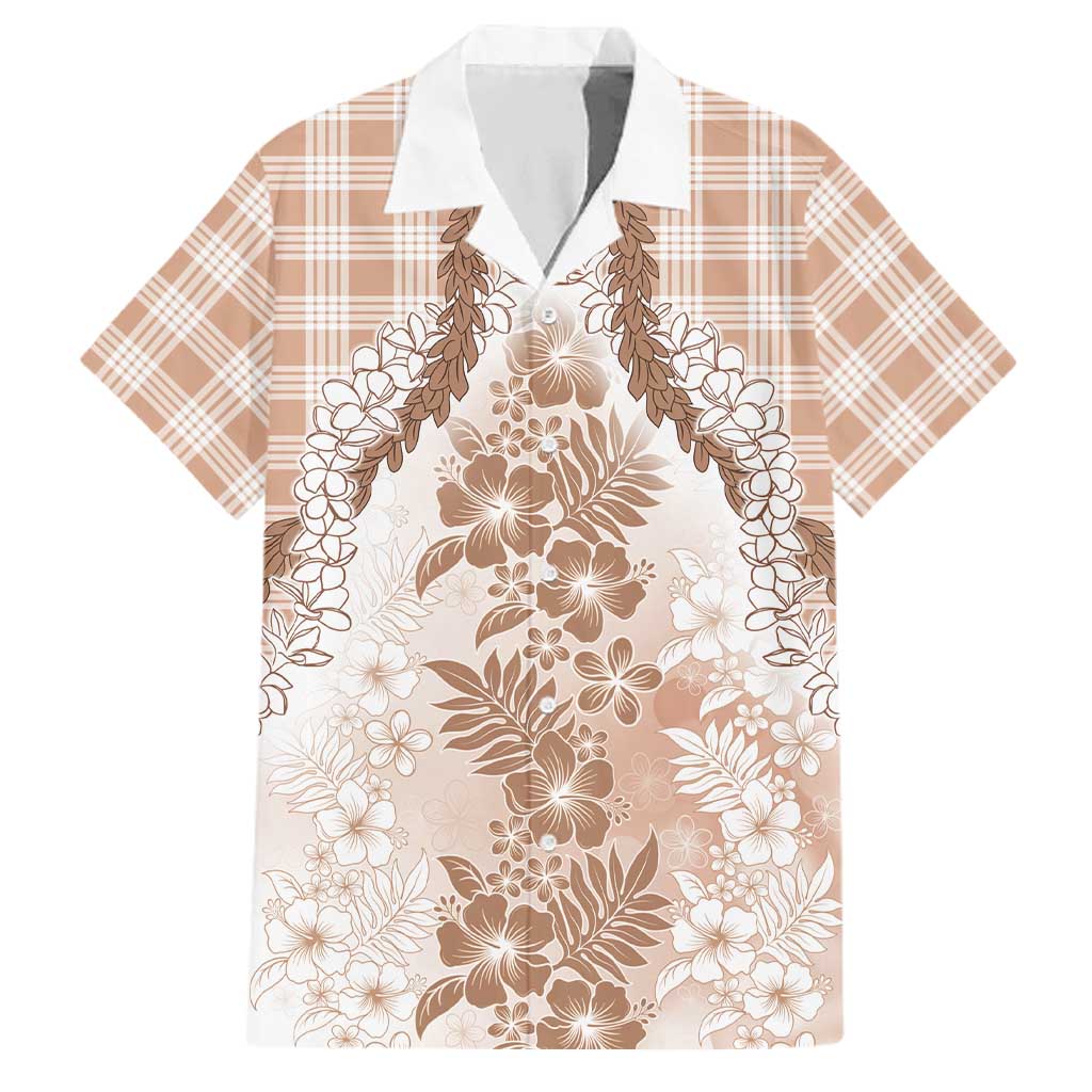 Aloha Hawaii Palaka Family Matching Tank Maxi Dress and Hawaiian Shirt Beige Plumeria Lei LT05 Dad's Shirt - Short Sleeve Beige - Polynesian Pride