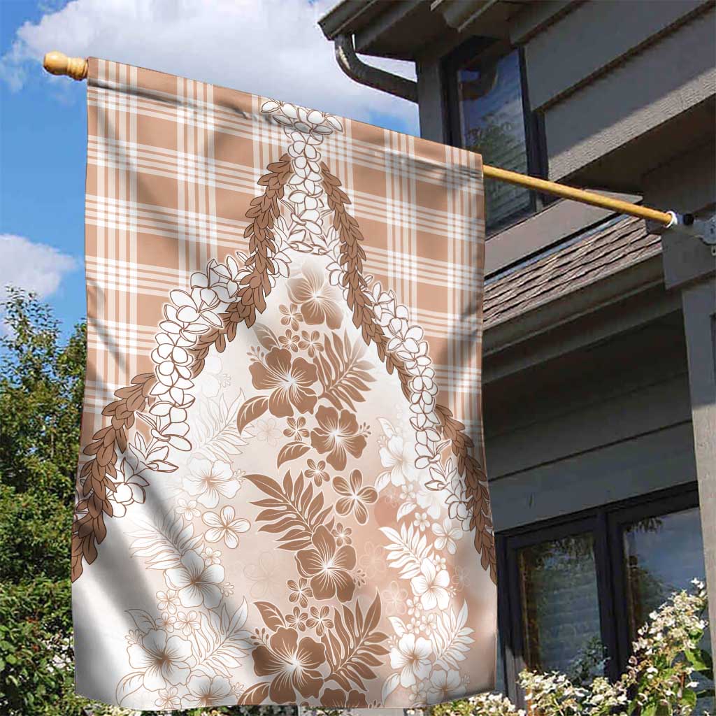 Aloha Hawaii Palaka Garden Flag Beige Plumeria Lei - Polynesian Pride