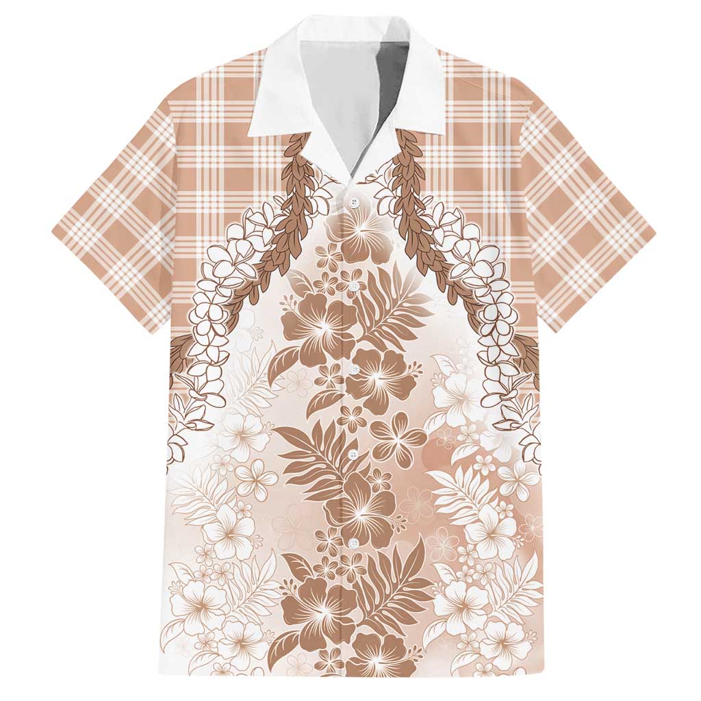 Aloha Hawaii Palaka Hawaiian Shirt Beige Plumeria Lei - Polynesian Pride