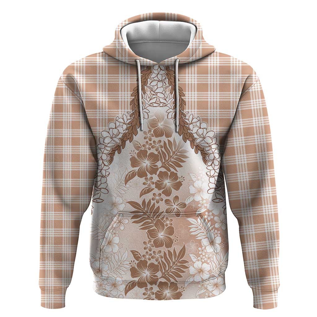 Aloha Hawaii Palaka Hoodie Beige Plumeria Lei - Polynesian Pride