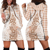 Aloha Hawaii Palaka Hoodie Dress Beige Plumeria Lei - Polynesian Pride