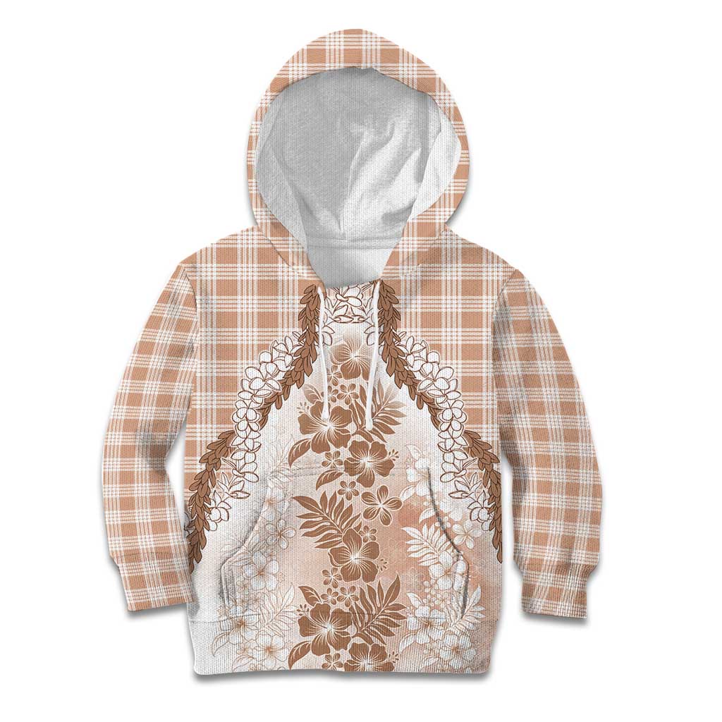 Aloha Hawaii Palaka Kid Hoodie Beige Plumeria Lei - Polynesian Pride