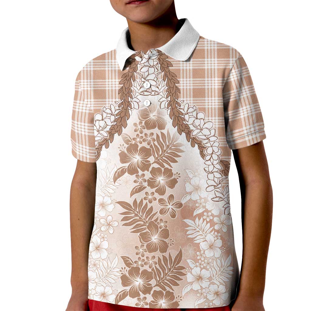 Aloha Hawaii Palaka Kid Polo Shirt Beige Plumeria Lei LT05 Kid Beige - Polynesian Pride