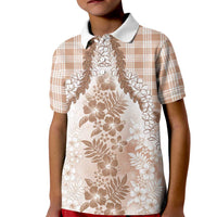 Aloha Hawaii Palaka Kid Polo Shirt Beige Plumeria Lei LT05 Kid Beige - Polynesian Pride