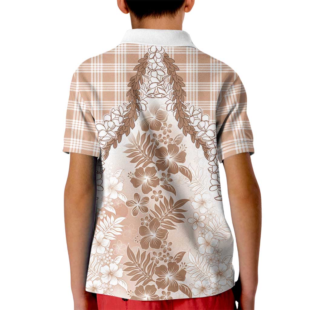 Aloha Hawaii Palaka Kid Polo Shirt Beige Plumeria Lei LT05 - Polynesian Pride