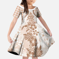 Aloha Hawaii Palaka Kid Short Sleeve Dress Beige Plumeria Lei LT05 KID Beige - Polynesian Pride