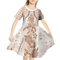 Aloha Hawaii Palaka Kid Short Sleeve Dress Beige Plumeria Lei LT05 - Polynesian Pride