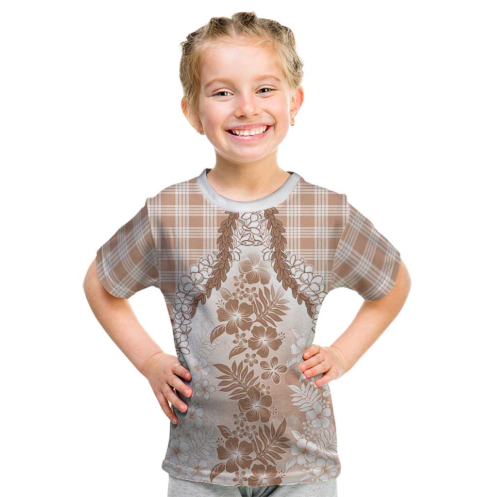 Aloha Hawaii Palaka Kid T Shirt Beige Plumeria Lei - Polynesian Pride
