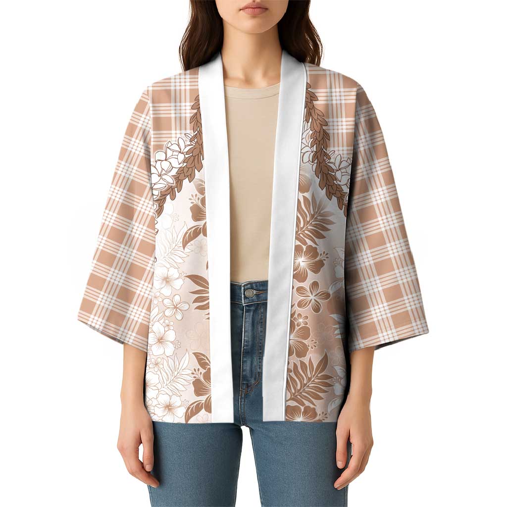 Aloha Hawaii Palaka Kimono Beige Plumeria Lei - Polynesian Pride