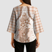 Aloha Hawaii Palaka Kimono Sleeve Blouse Beige Plumeria Lei - Polynesian Pride